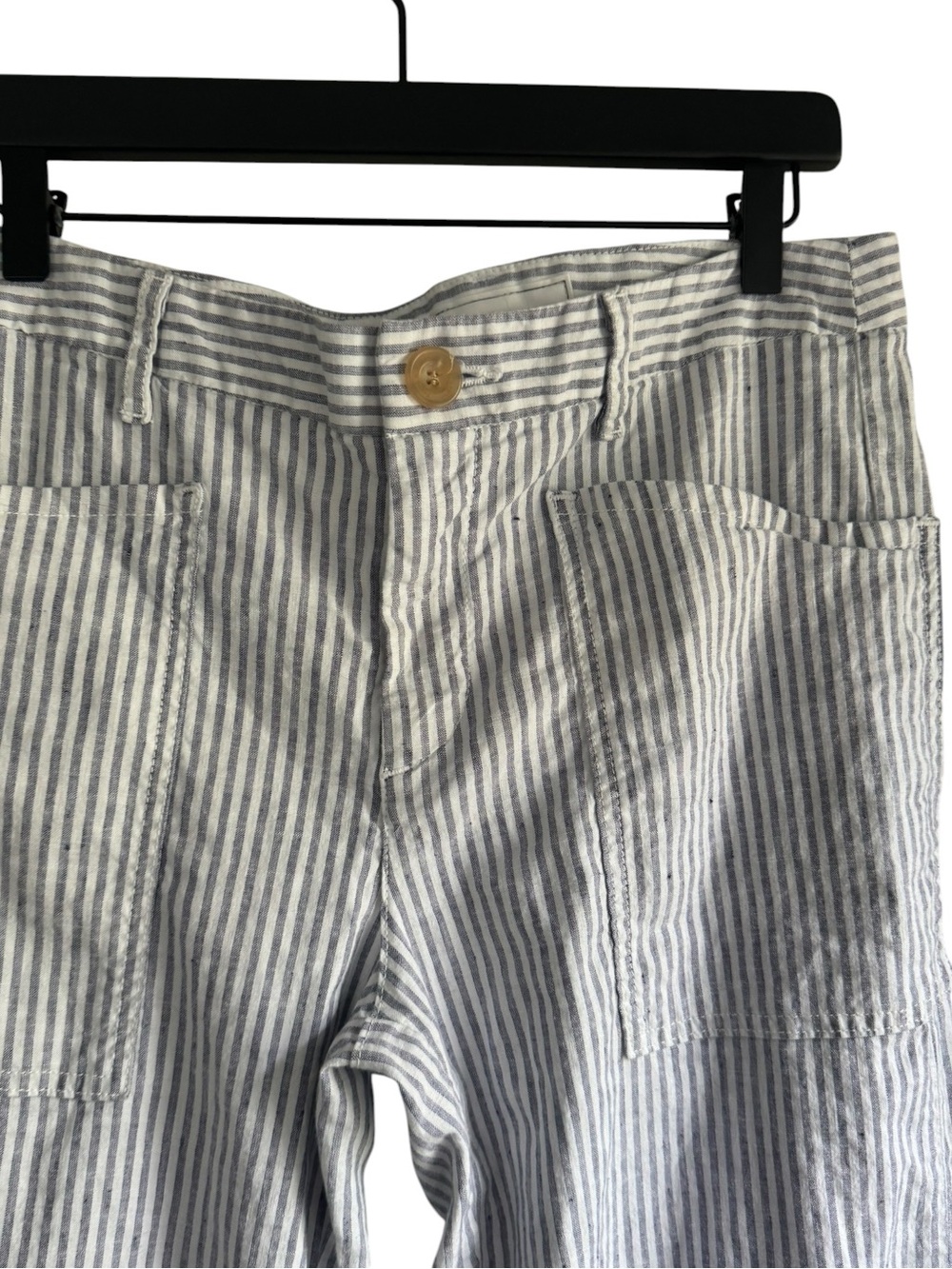 Frank & Eileen Limerick 6 Linen Wide Leg Utility Navy and White Stripe Pants - Picture 6 of 8